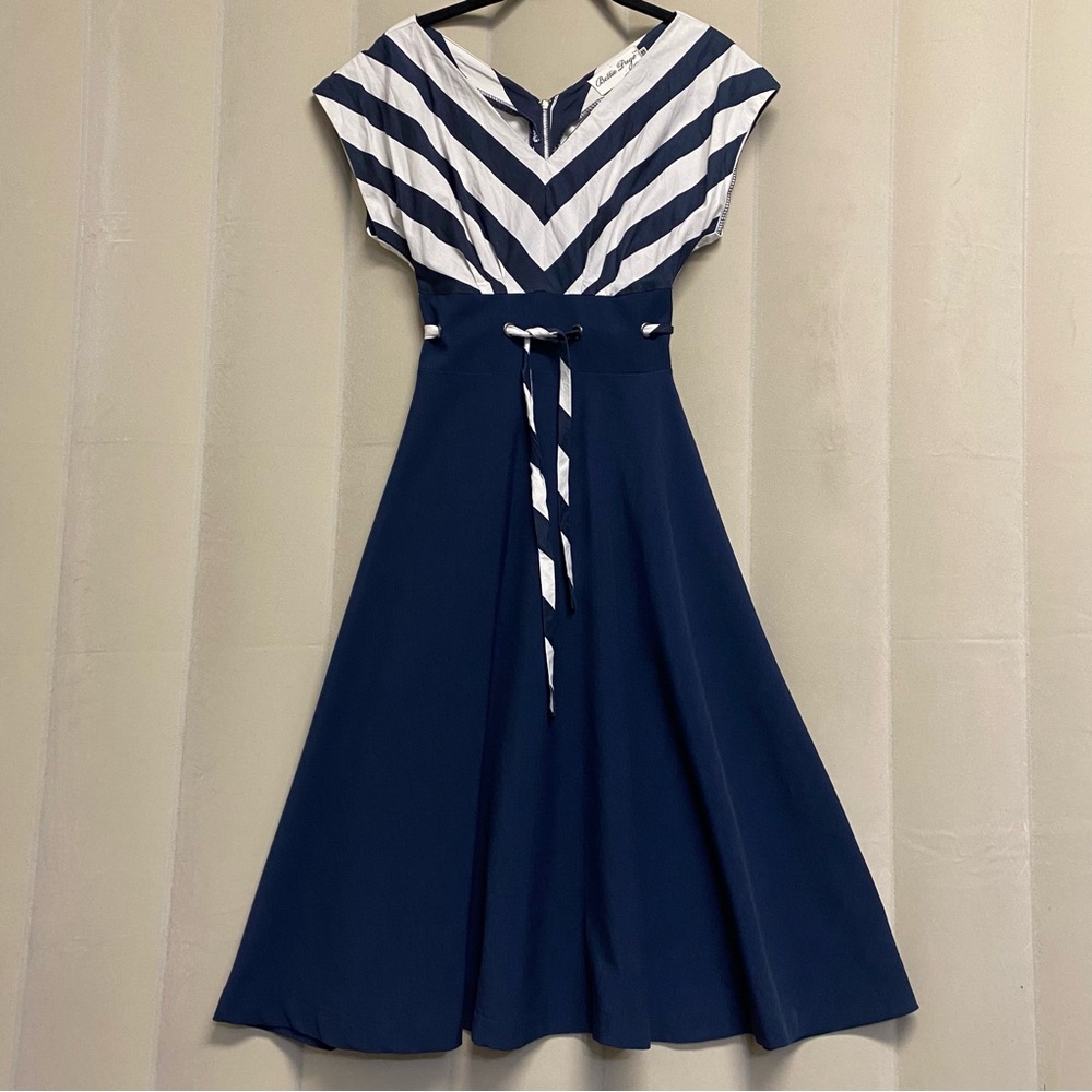 Vintage Bettie Page Women’s Dress XS Pinup Nautical Sailor Retro Feminine - Picture 2 of 14